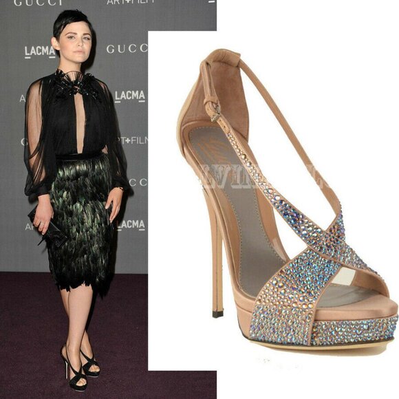GUCCI SHOES NUDE SOFIA ETOILE CRYSTAL PLATFORM SANDALS sz 39.5 9.5 - Picture 1 of 12